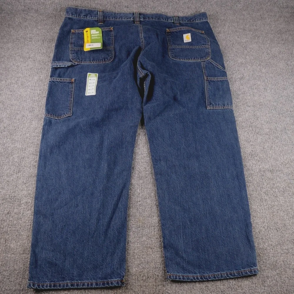 Carhartt Jeans Mens 46x30 Blue Carpenter Workwear Loose Straight Denim Dungaree